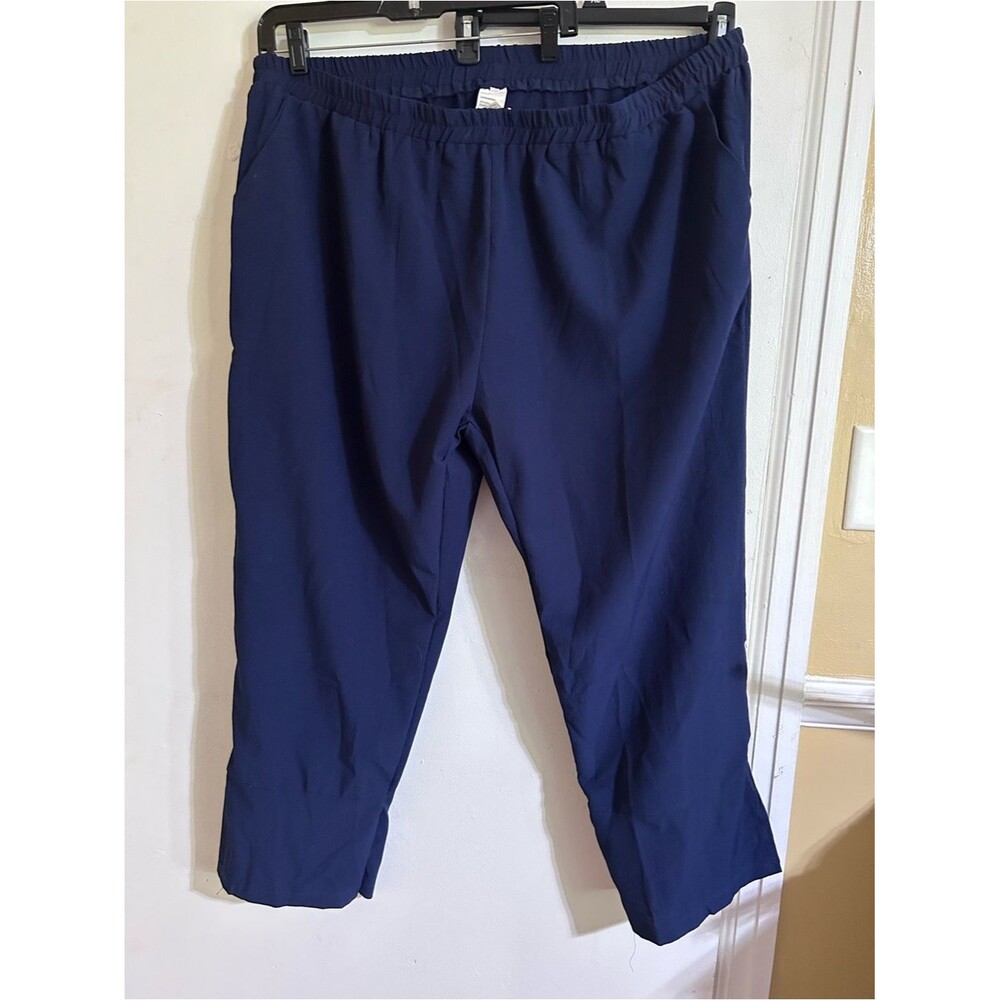 5X Women’s Navy Elastic Waist Pull On Pants Pockets Casual Work